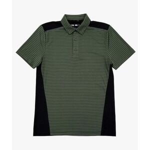 MSX By Michael Strahan Mens Green Black Stripe Performance Jersey Polo Shirt XL